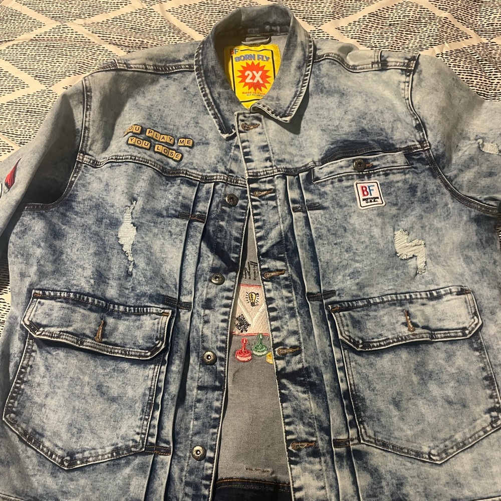 Men’s “Born Fly”  blue jeans jacket